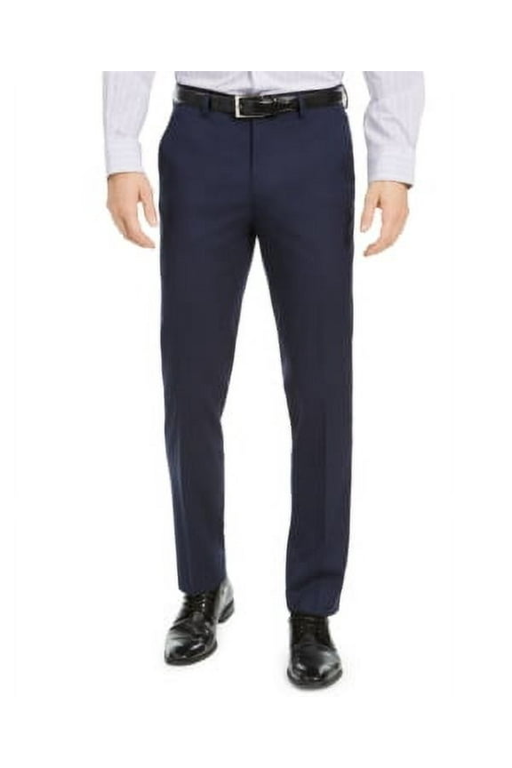 Mens Slim fit Dress Pants 34 / 34 Navy Blue Solid Stretch