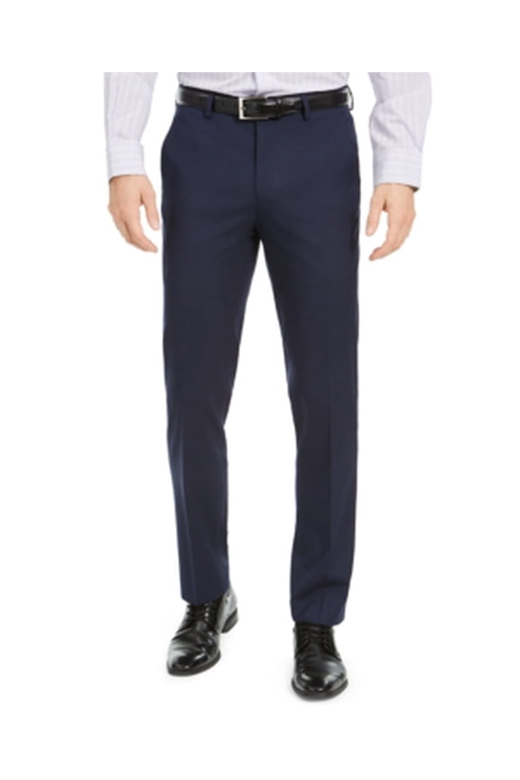 Mens Slim fit Dress Pants 36 / 34 Navy Blue Solid Stretch