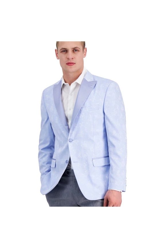 Mens Floral Two Button Blazer Jacket, Blue, 40 Regular