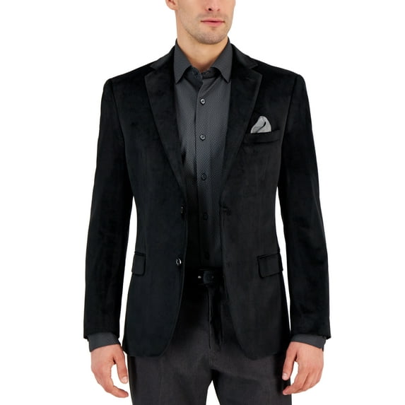 Alfani Mens Slim fit Velvet Sport Coat Blazer 42 S Black Solid