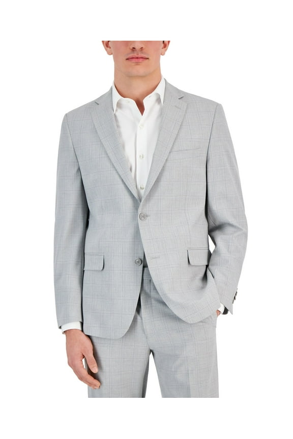 Mens Slim fit Suit Jacket Blazer 44 L Light Grey Solid Stretch