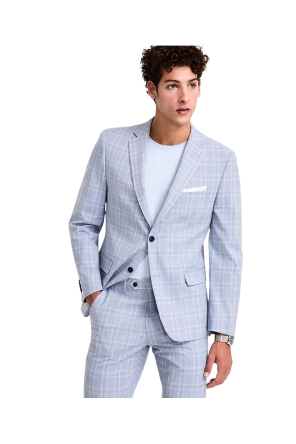 Mens Slim fit Suit Jacket Blazer 38 L Light Blue Plaid