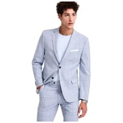 Alfani Mens Slim fit Suit Jacket Blazer 40 L Light Blue Plaid Stretch