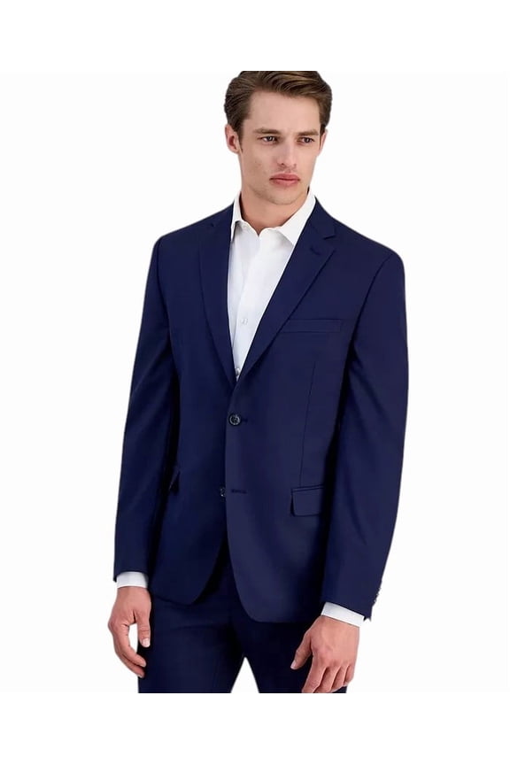 Mens Slim fit Suit Jacket Blazer 46 R Navy Blue Solid Stretch