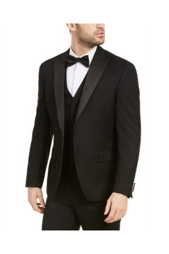 Mens Slim fit Suit Jacket Blazer 44 L Black Solid Stretch