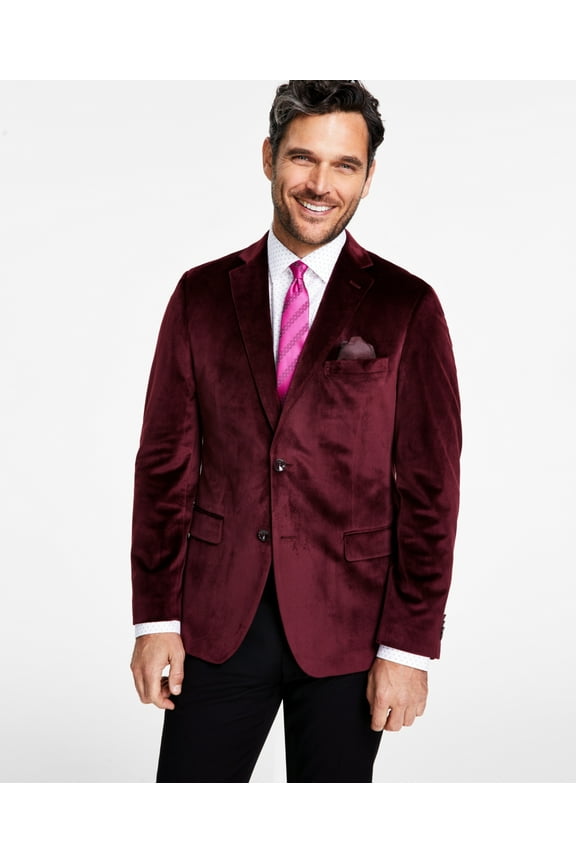 Mens Slim fit Velvet Sport Coat Blazer 36 R Burgundy Red Solid
