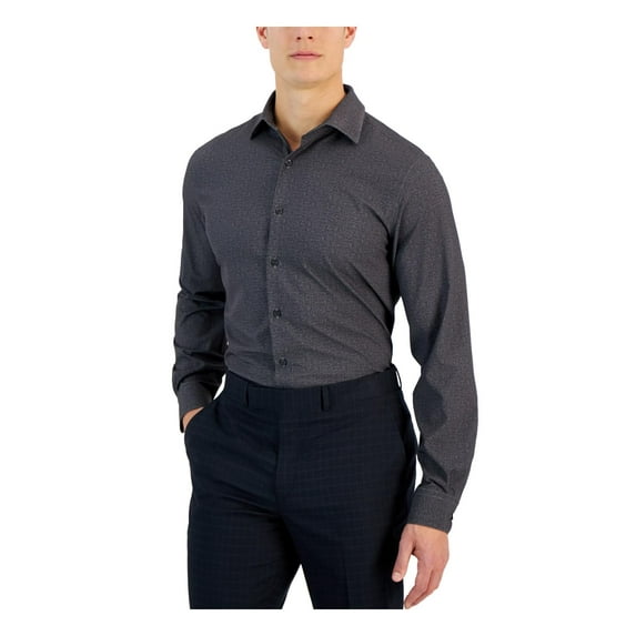 Alfani Mens Slim Heathered Slub Button-Down Shirt