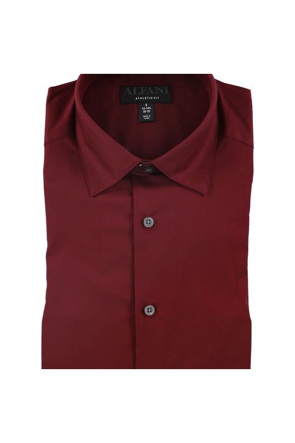 Mens Solid Button Down Dress Shirt, Red, 15"-15.5" Neck 32"-33" Sleeve