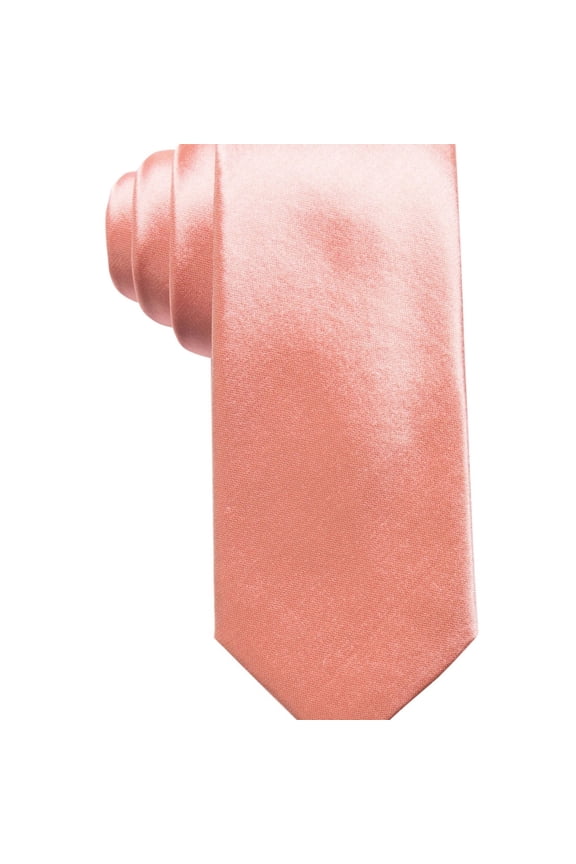 Mens Solid Silk Self-tied Necktie, Orange, One Size