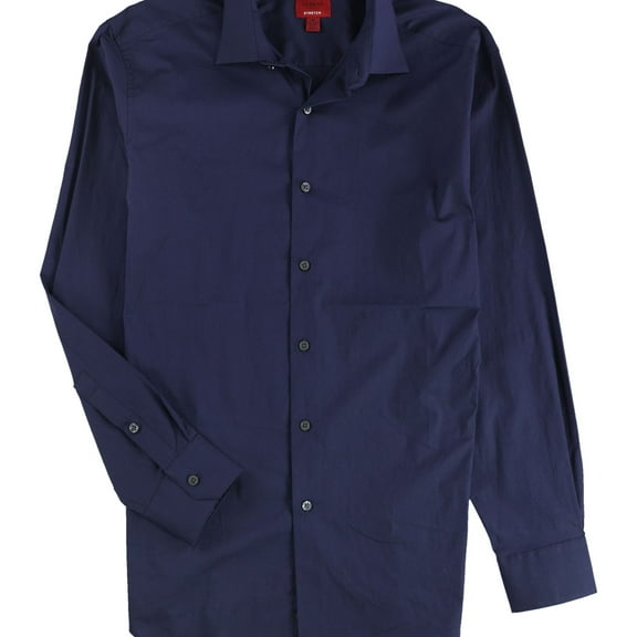 Alfani Mens Solid Stretch Button Up Shirt, Blue, Medium