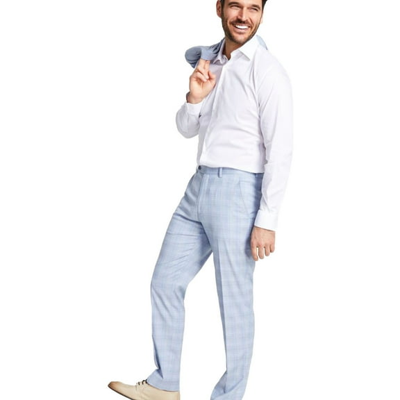 Alfani Mens Solid Stretch Dress Pants Slacks, Blue, 36W x 34L