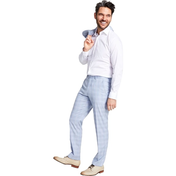 Alfani Mens Solid Stretch Dress Pants Slacks, Blue, 36W x 34L