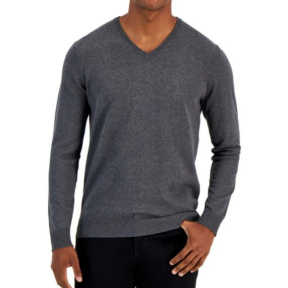 Alfani Mens Solid V Neck Pullover Sweater, Grey, XXX-Large