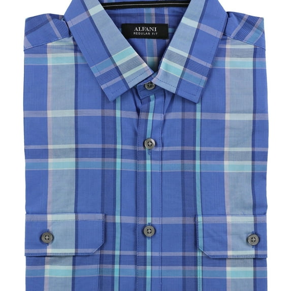 Alfani Mens Ss Plaid Button Up Shirt