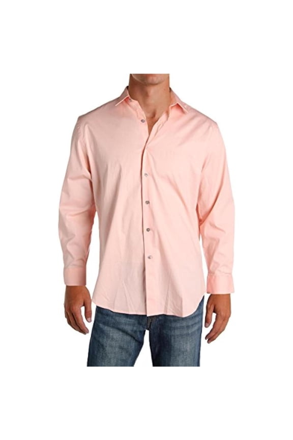 Mens Stretch Button Down Dress Shirt, Orange, 14"-14.5" Neck 32"-33" Sleeve