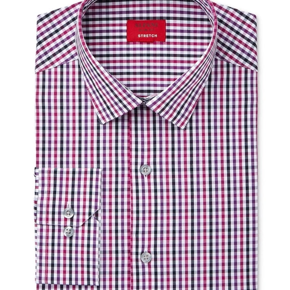 Alfani Mens Stretch Button Down Dress Shirt, Purple, 14.5" Neck 32"-33" Sleeve