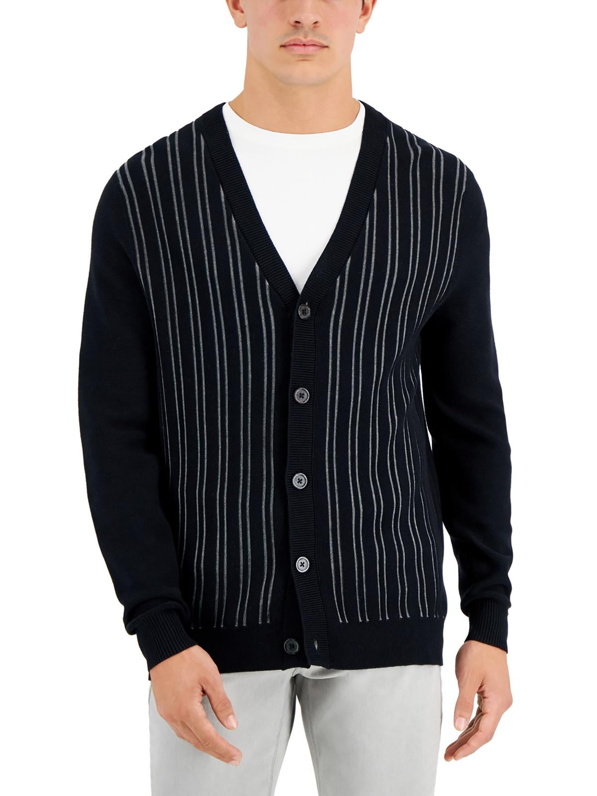 Alfani Mens Stripe V-Neck Cardigan Sweater