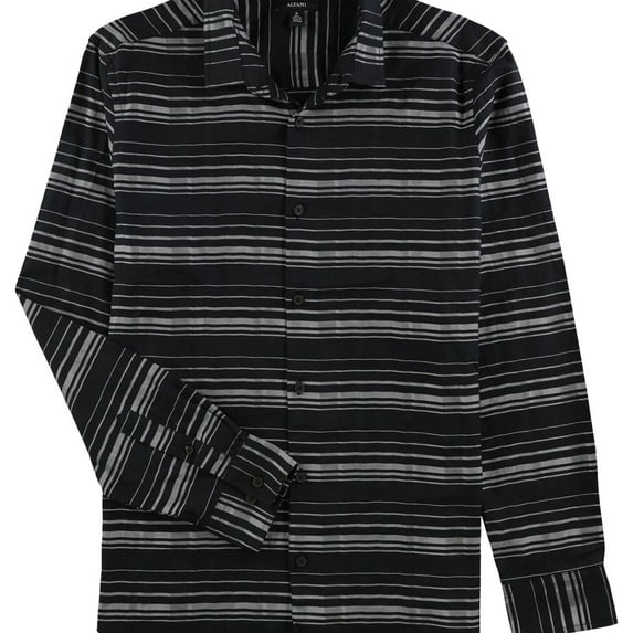 Alfani Mens Striped Button Up Shirt, Black, Small