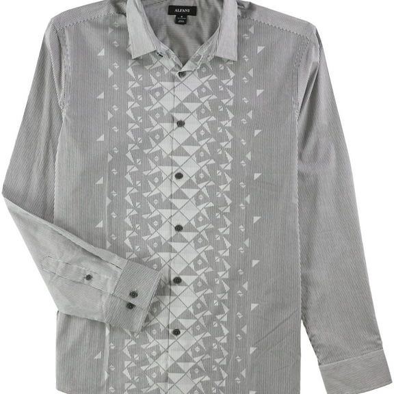 Alfani Mens Striped Button Up Shirt, Grey, X-Large
