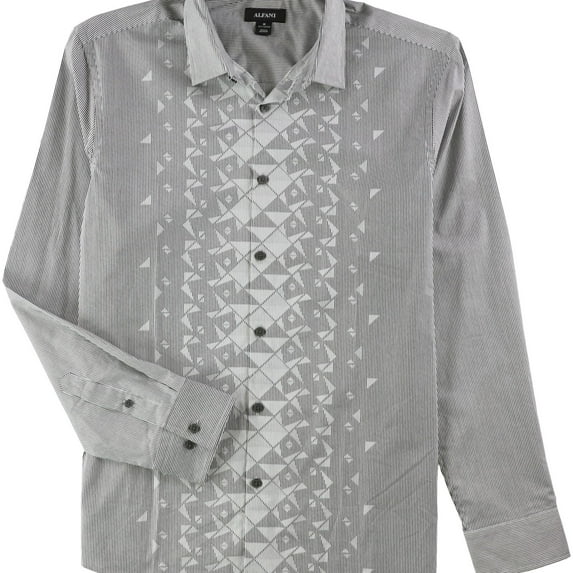 Alfani Mens Striped Button Up Shirt, Grey, X-Large