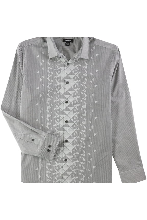 Mens Striped Button Up Shirt, Grey, X-Large