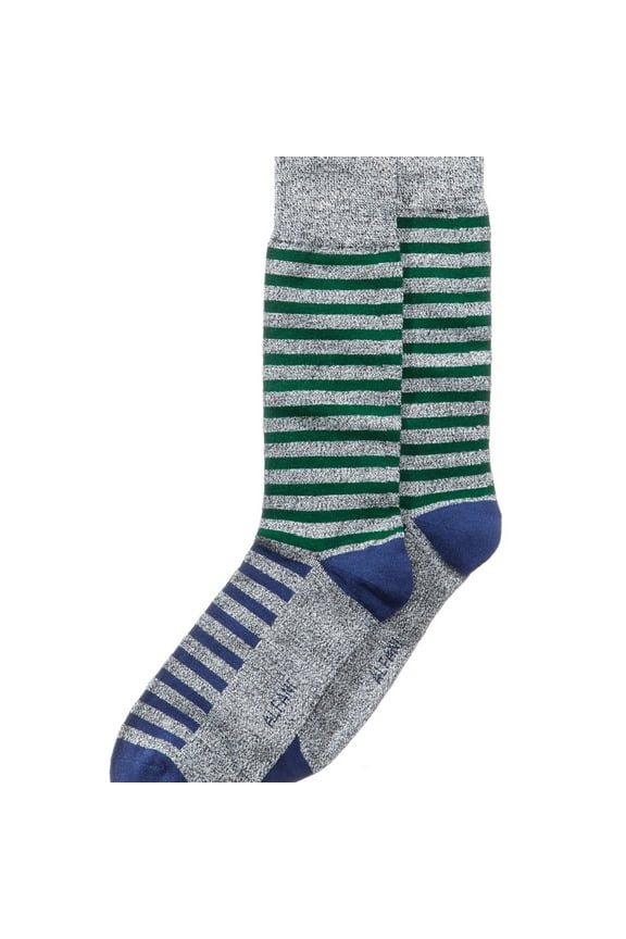 Mens Striped Midweight Socks, Green, 10-13