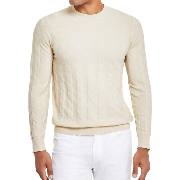 Alfani Mens Textured Chevron Knit Sweater, Beige, XX-Large