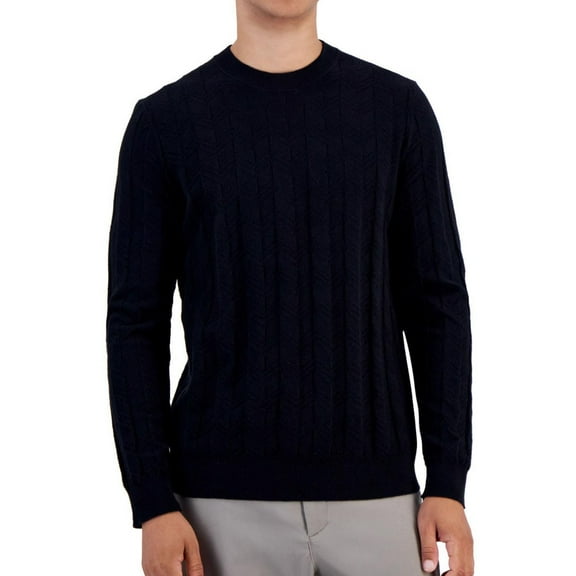 Alfani Mens Textured Chevron Knit Sweater, Black, XX-Large
