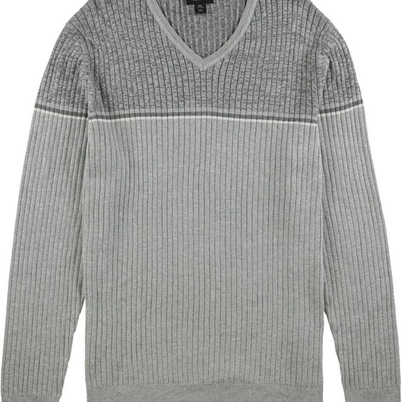 Alfani Mens Textured Stripe Pullover Sweater, Grey, XX-Large