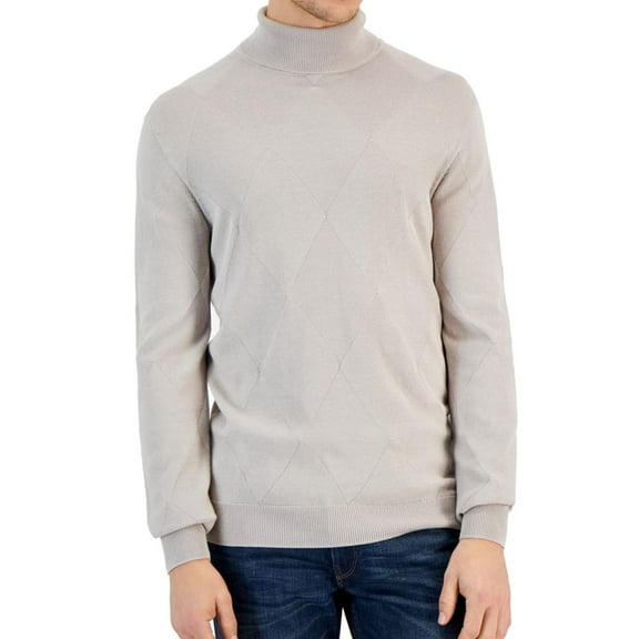 Alfani Mens Textured Turtleneck Sweater London Plane Light Grey 2XL