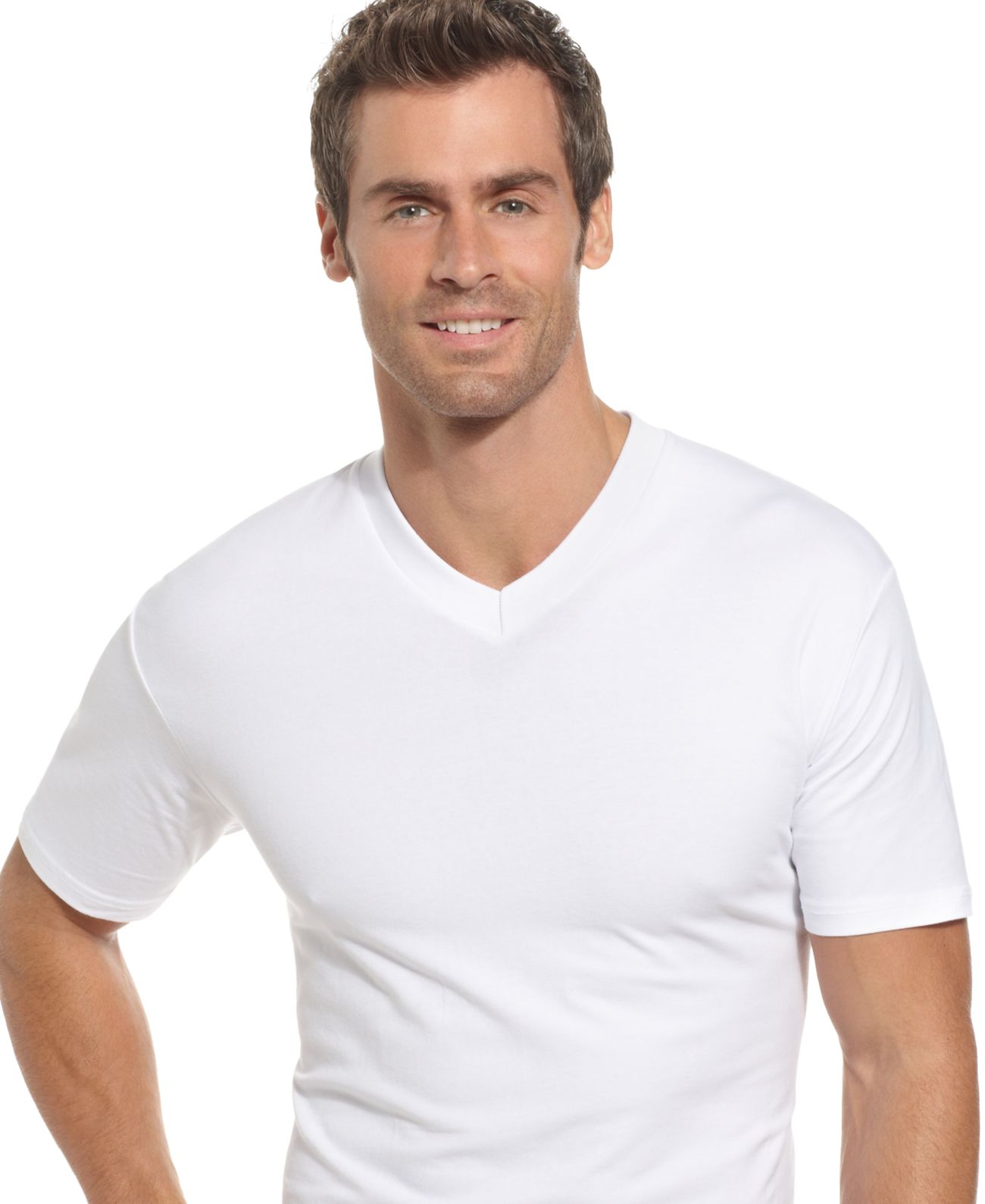 Alfani Mens Underwear, Tagless Cotton Spandex 2 Pack V Neck Undershirts, White, Medium