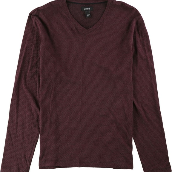 Alfani Mens V-Neck Jacquard Basic T-Shirt, Red, Large