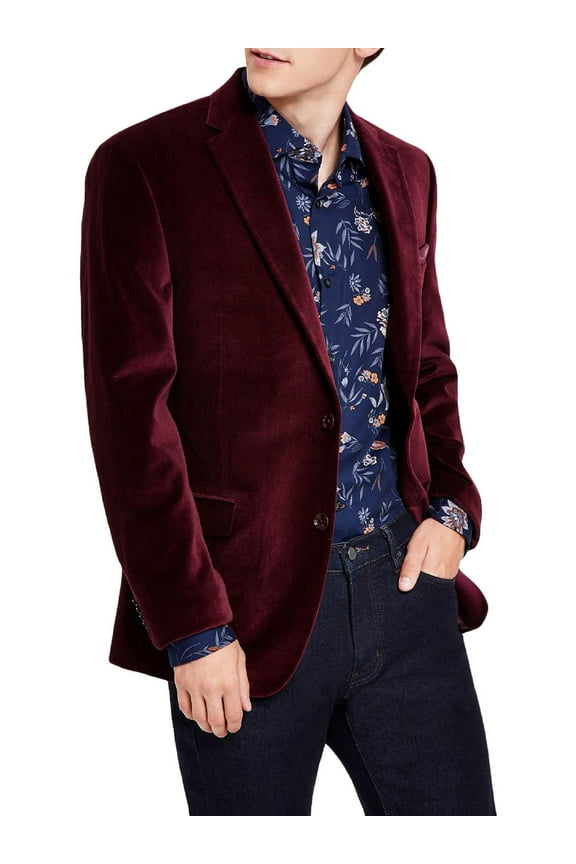 Mens Velvet Slim-Fit Two-Button Blazer
