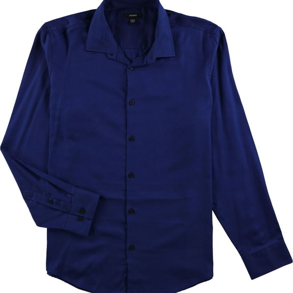 Alfani Mens Vesper Twill Button Up Shirt, Blue, Small