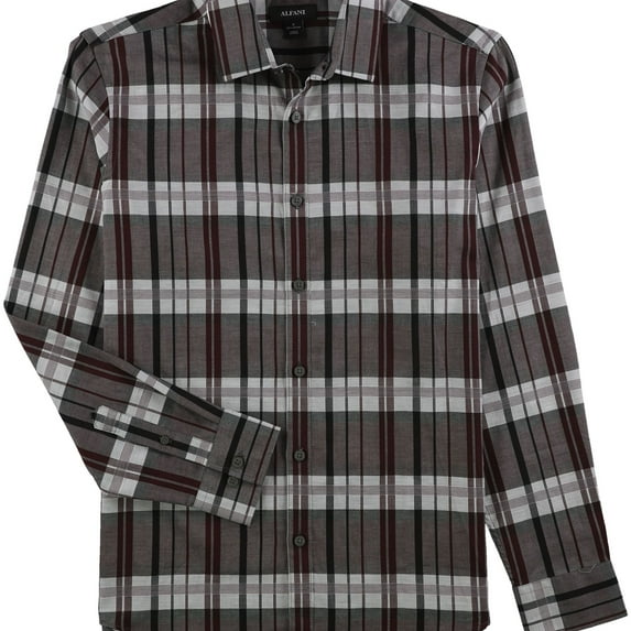 Alfani Mens Vintage Plaid Button Up Shirt, Red, Small