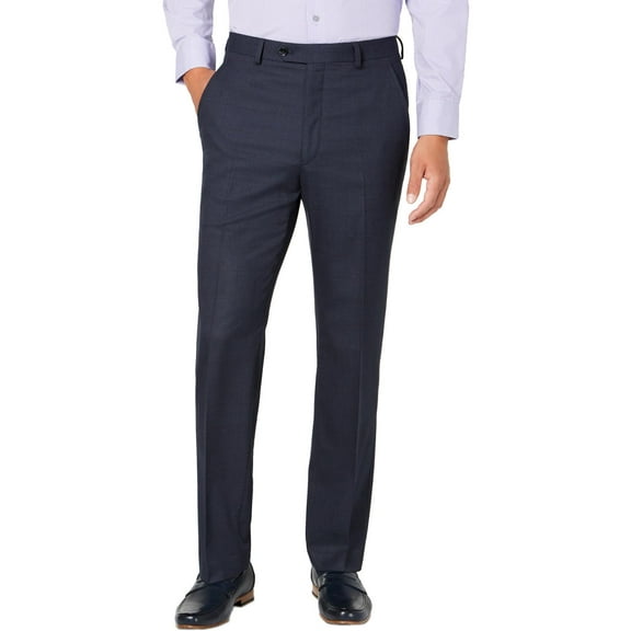 ALFANI Mens Navy Stretch, Windowpane Plaid Slim Fit Pants 34W/ 32L