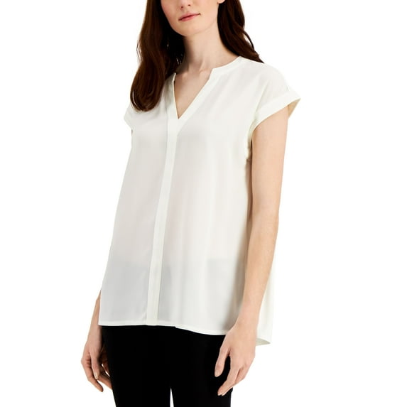 Alfani Mixed Media Cap Sleeve Top Calla Lily White L