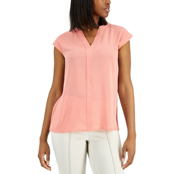 Alfani Mixed Media Cap Sleeve Top Sunrise Coral XL