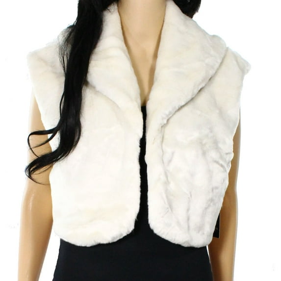 Alfani NEW White Ivory Women's Small S Faux-Fur Vest Cropped Jacket $119