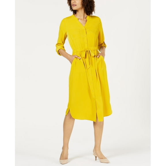 Alfani Petite 3/4 Sleeve Belted Shirtdress Gold Sun 6P