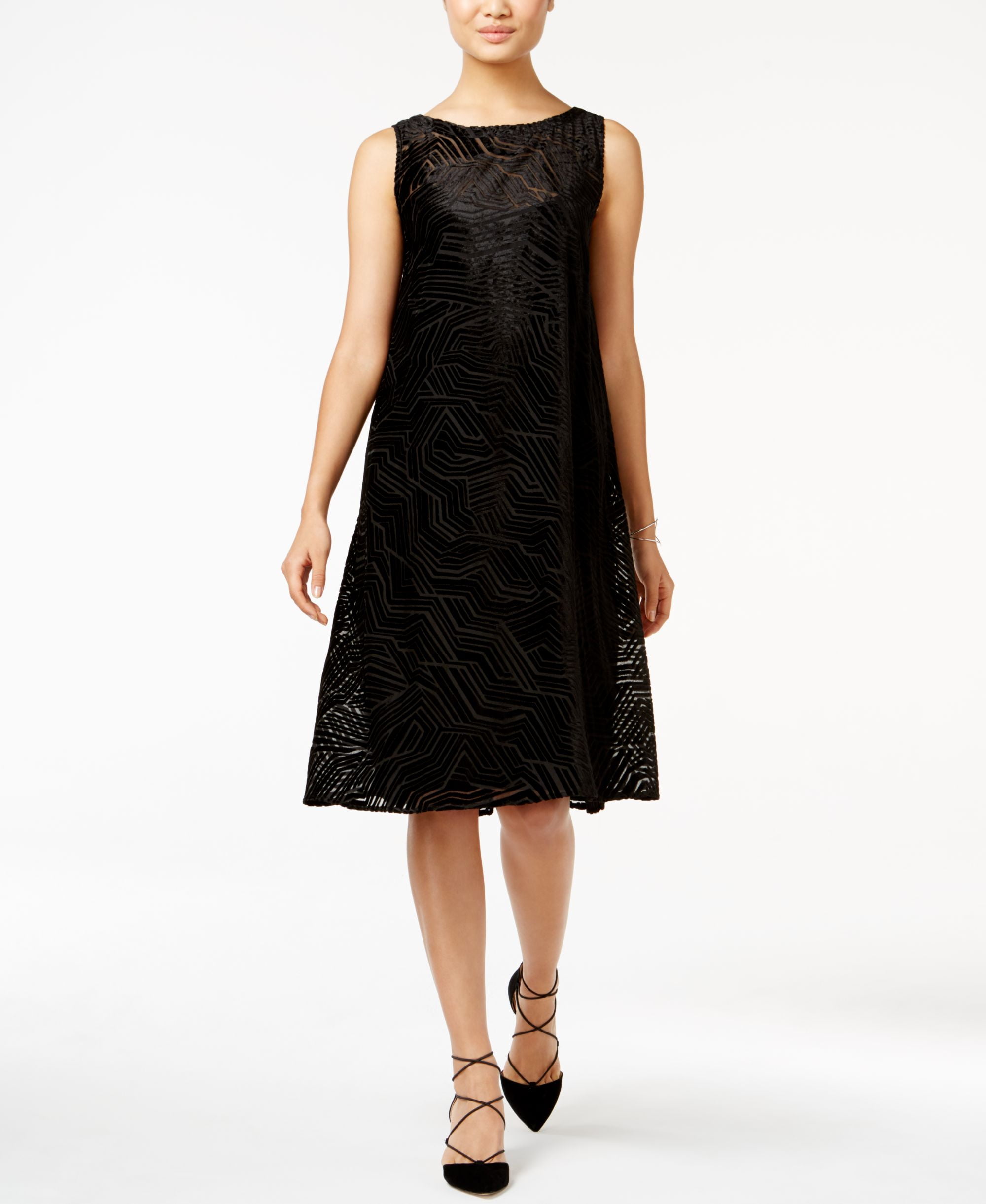 Alfani Petite Burnout Fit & Flare Dress - 10 P / Black