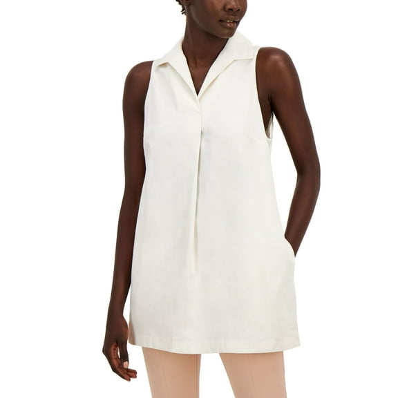 Alfani Petite Collared Sleeveless Tunic Tun Shiitake PM