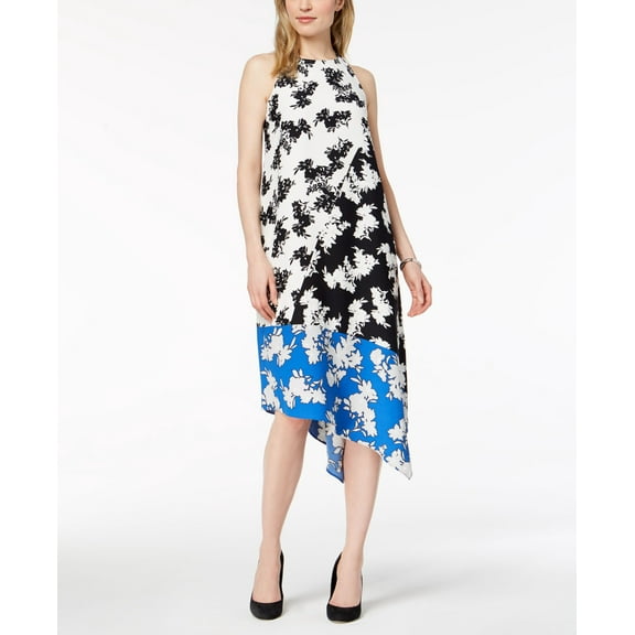 Alfani Petite Colorblocked Print Asymmetrical Dress Floral Profile 6P