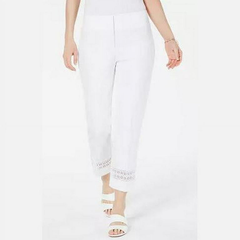 Alfani Petite Cropped Lace-Inset Pants, Size 14Petite/White 