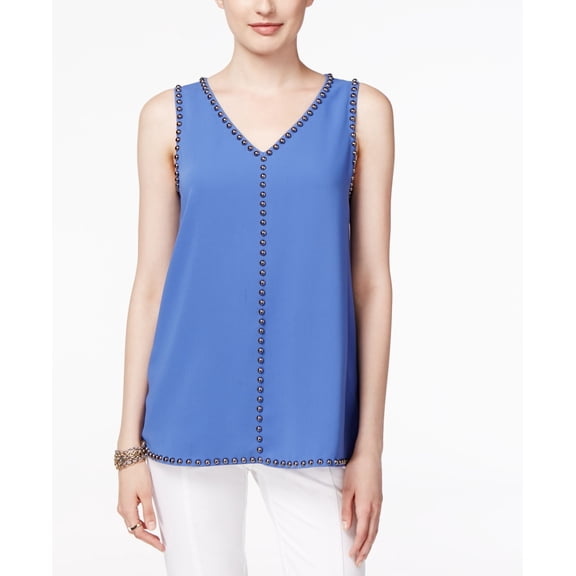 Alfani Petite Embellished Sleeveless Blouse Pery Blue 8P