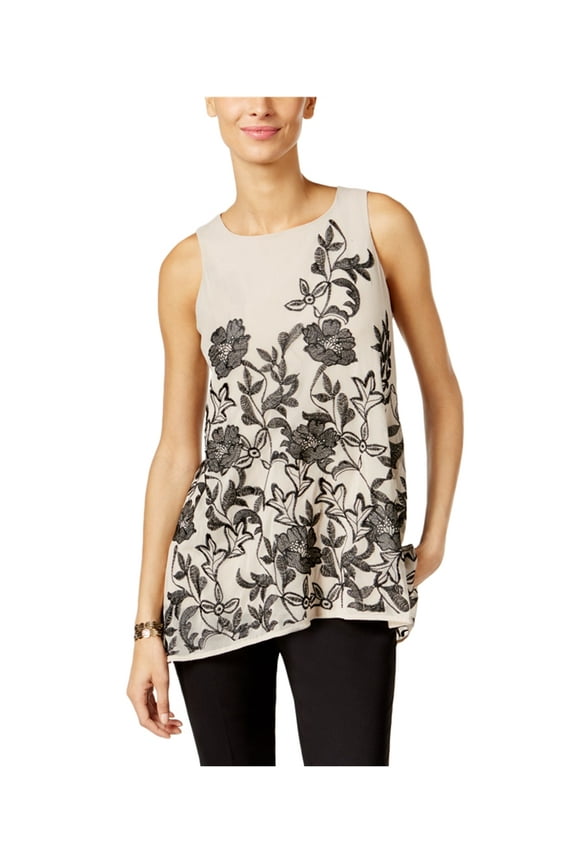 Petite Embroidered Swing Top New Champagne PL