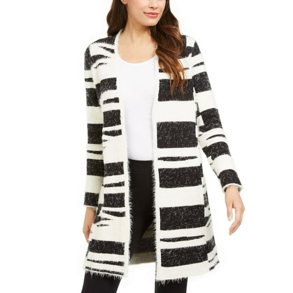 Alfani Petite Eyelash Knit Long Cardigan Black Block Eye PXS
