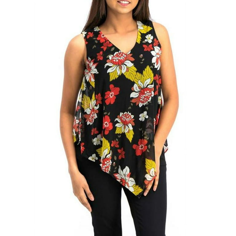 Alfani | Petite Floral Blouse Top | Black | Size S Petite