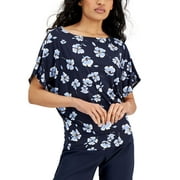 ALFANI Petite Floral Print Boatneck Blouson Top Flt Flr Mo PS