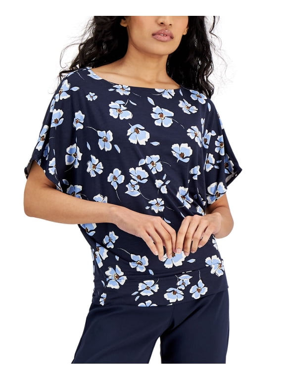 Petite Floral Print Boatneck Blouson Top Flt Flr Mo PS